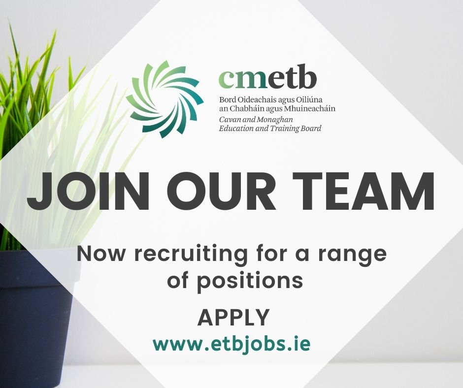 CavMonETB's tweet photo. CMETB are currently recruiting for a range of positions:

🔸 Panel of Cleaners
🔸 Panel of Substitute Teachers 2020/2021
🔸 Tutor of Hydraulics and Work Practice
🔸 Tutor of Computer Aided Design (CAD)
🔸 Panel of Seasonal Outdoor Instructors

Visit: https://t.co/JUZQPruHPl https://t.co/zO3lO2YAji