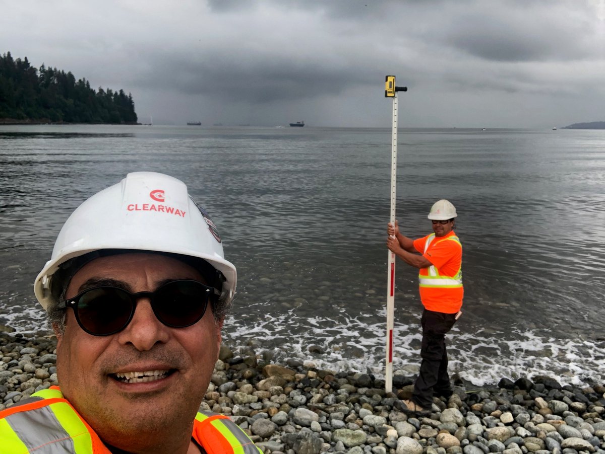 Clearway1973's tweet photo. Good #Monday morning from Vancouver. Tony and Jamie are setting up another project, getting benchmarks and elevations. #construction #GreatToBePartOfATeam https://t.co/B6AX464zoc