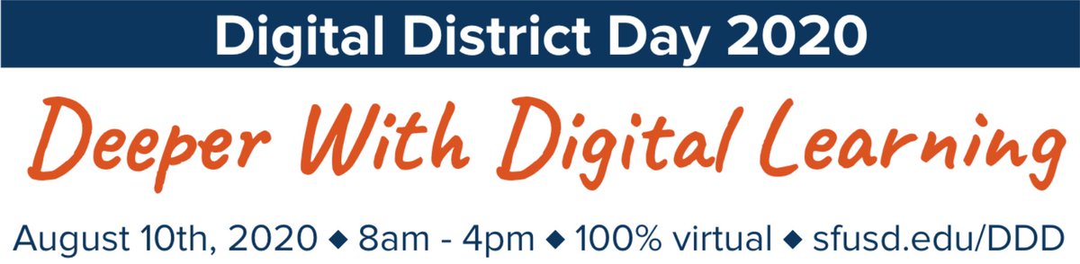Today's the day! Are you ready to dive deeper with digital learning in <a href="/SFUnified/">SF public schools</a> ? Join <a href="/SFUSD_Supe/">Dr. Maria Su</a> and <a href="/MelissaPDodd/">Melissa Dodd</a> for a warm welcome at 8:30am before <a href="/DenaSimmons/">Dena Simmons</a> keynote at 8:45am. #WeAreSFUSD #DDD2020