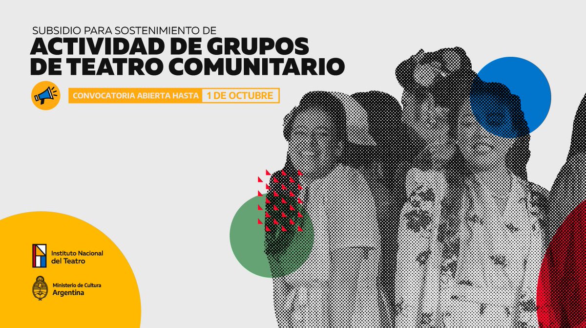 inteatro_ar's tweet photo. [CONVOCATORIA ABIERTA PARA GRUPOS DE #TEATROCOMUNITARIO]

Hay tiempo hasta el 1 de octubre para postularse a la nueva línea Sostenimiento de Actividad de Grupo de Teatro Comunitario, dirigida a grupos de todo el país.

Enterate más 👉https://t.co/LmZYEWxTQH https://t.co/zDYuUrxwV2