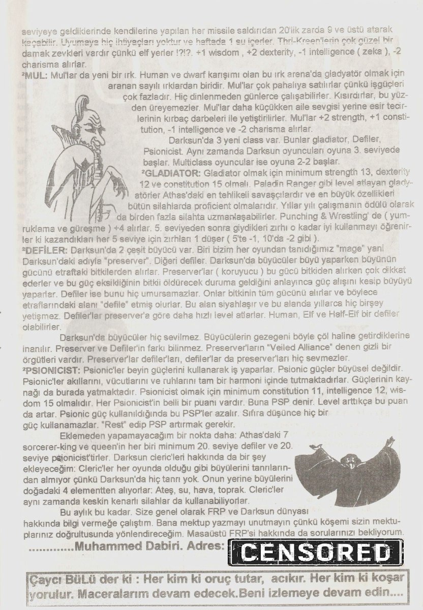 GameShowTR's tweet photo. #GameShow #GameShowTR
#AltıncıSayı #Issue6
#Ağustos1995 #August1995
#FantasyRolePlaying 🧙
#FRP #DarkSun #Athas
#Preserver #Defiler
#THAC0
#Nierdre https://t.co/hZarBZWcok