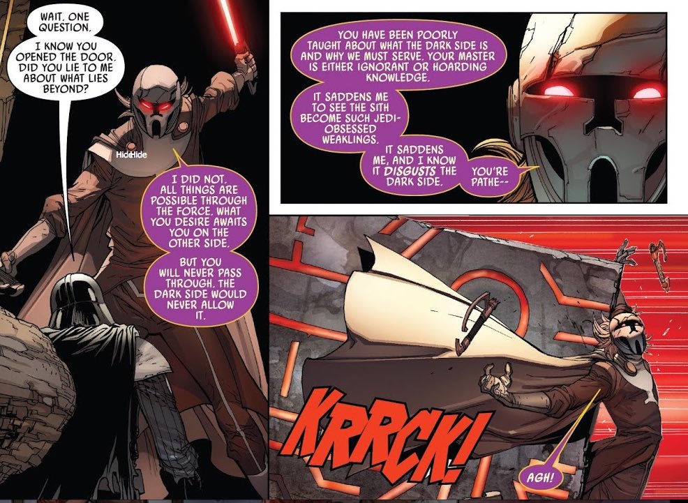 Now he didn’t show Vader the WBW, I think he ended up ripping all the way *through* the wbw to the Netherworld of the Force, but its literal dark sideAnyway, its so interesting to see Momin talk about the Dark Side & this mysterious ultimate powerAgain Vader is a lab rat here