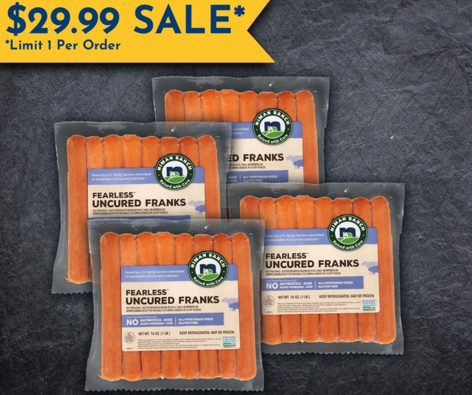 PerdueFarms's tweet image. This value bundle features 32 servings of @NimanRanch's heritage pork &amp;amp; 100% Angus beef franks for only $29.99! 🌭 The perfect option when you need to get lunch or dinner on the table quickly.

Order here: bit.ly/3gwBKBz

#GrillingSeason #CookOutside #KidFood #NimanRanch