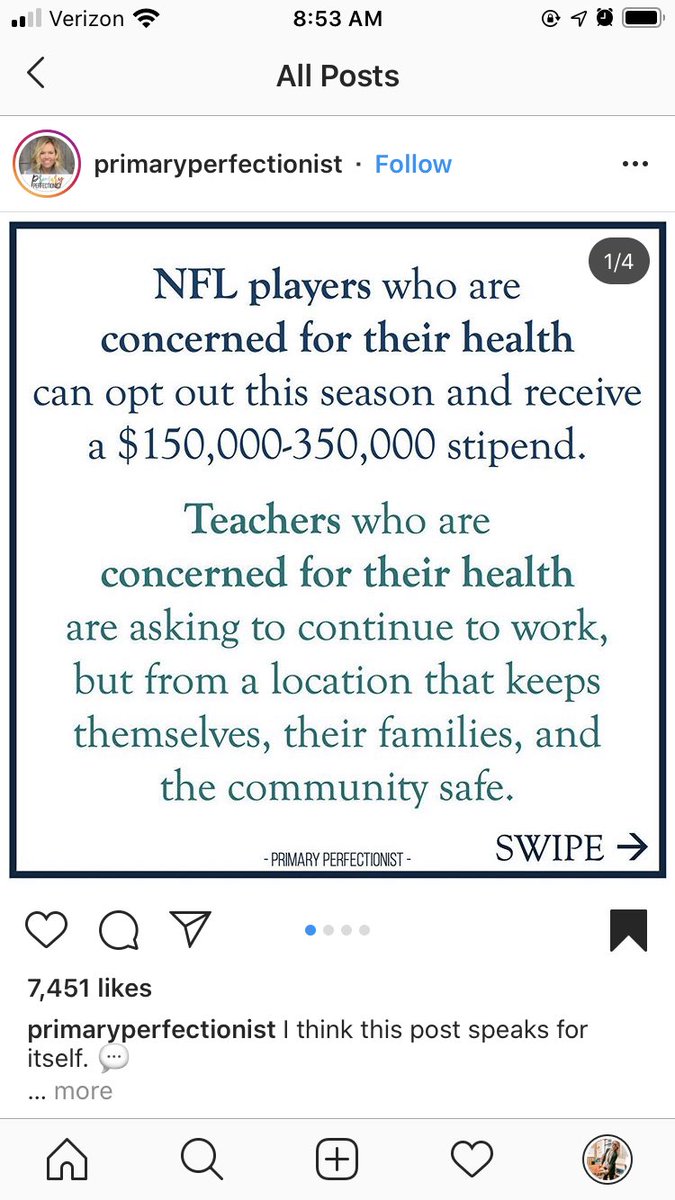 miss_drown's tweet photo. Saw this on Instagram this morning and honestly, it hurts. I know that overall my friends and family mean well but, think about what you’re really telling teachers when you talk about going back to school this year. What are your priorities? https://t.co/8ShaqxaFMw
