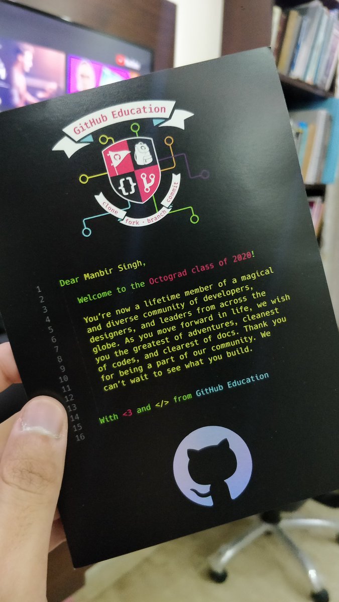 manbirmarwah's tweet photo. Thank you for these cool swags, @GitHubEducation &amp; @ThePracticalDev! ❤️ The note is really heartwarming. ✨
#Octograd2020 #DEVCommunity https://t.co/N0AVYewlVj