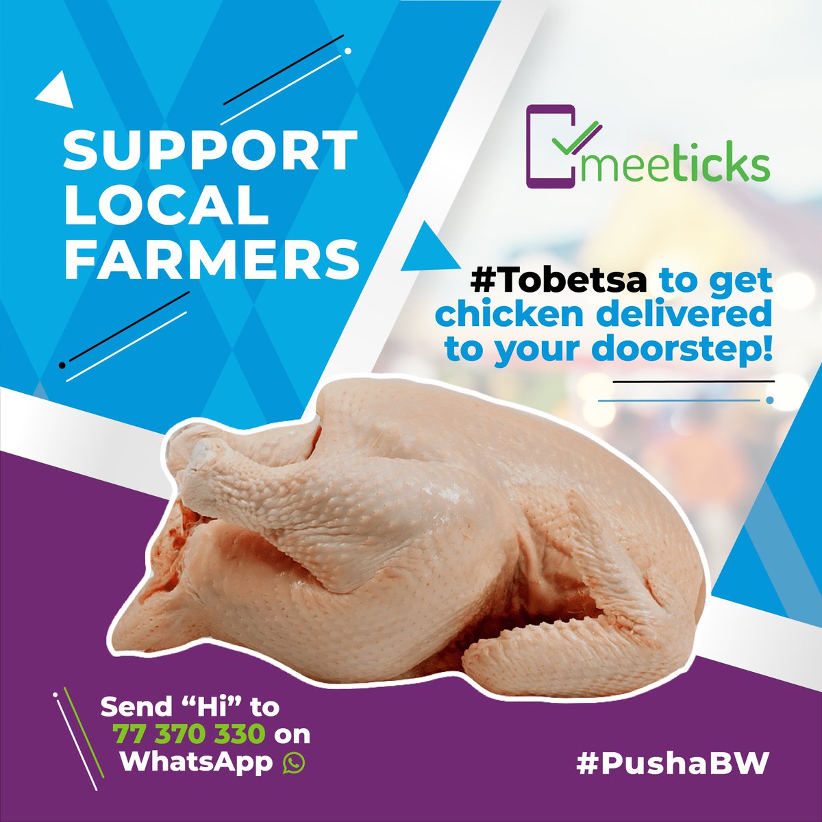 meeticks's tweet image. Get some of the best locally produced fresh chicken from Botswana farmers delivered right at your doorstep through our Whatsapp store today! 🐔

Click here to order on the #Meeticks Whatsapp platform wa.me/26777370330

#PushaBw #Tobetsa #SupportLocalBW