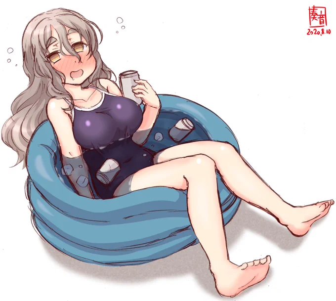 「てぇとくぅ、ぽぉらごきげんですぅ♪
 これ涼しいし、お酒まで完備して…
 え…?この後のバーベキューで呑むお酒を冷やしてた…?」

#艦これ版深夜の真剣お絵描き60分一本勝負
#艦これ版真剣お絵描き60分一本勝負_20200810
#ポーラ 