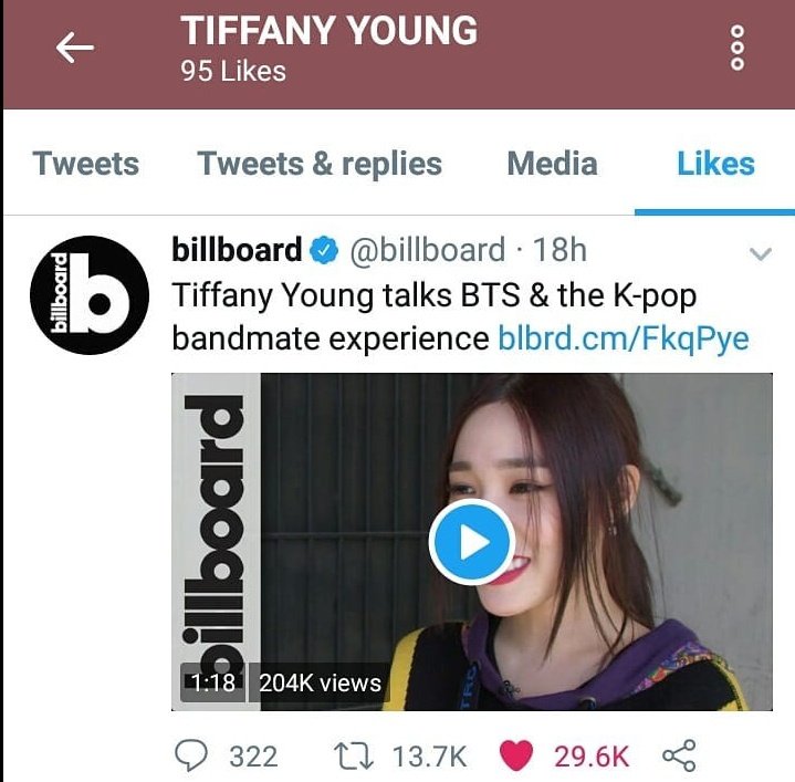 Tiffany liked a tweet of what she said to Taehyung and proud of BTS success in US 