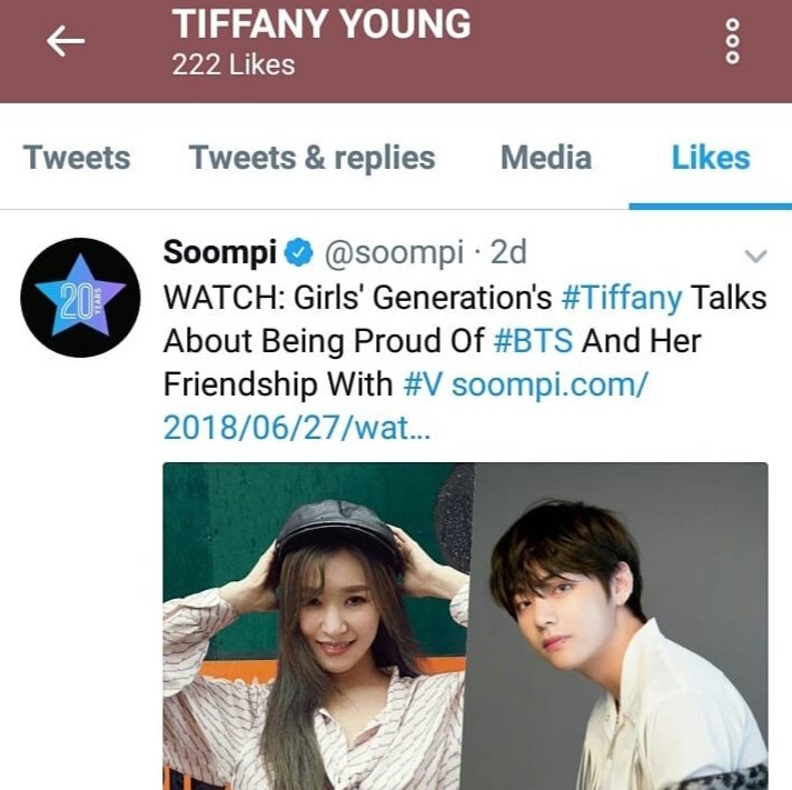 Tiffany liked a tweet of what she said to Taehyung and proud of BTS success in US 