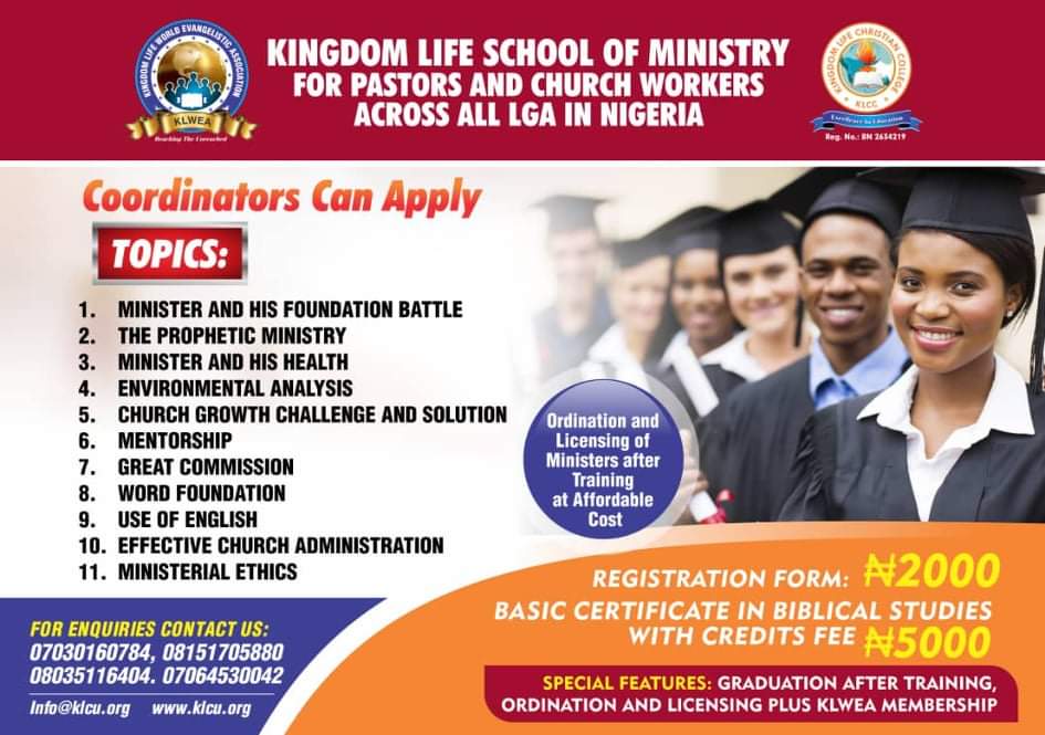 LifeKlwea's tweet photo. Port Harcourt, RIVERS STATE Kingdom Life School of ministry for Pastors and church workers starts on 30th August 2020 to 27th September 2020 call 07081908889 for participation. https://t.co/r8weBdAIHa