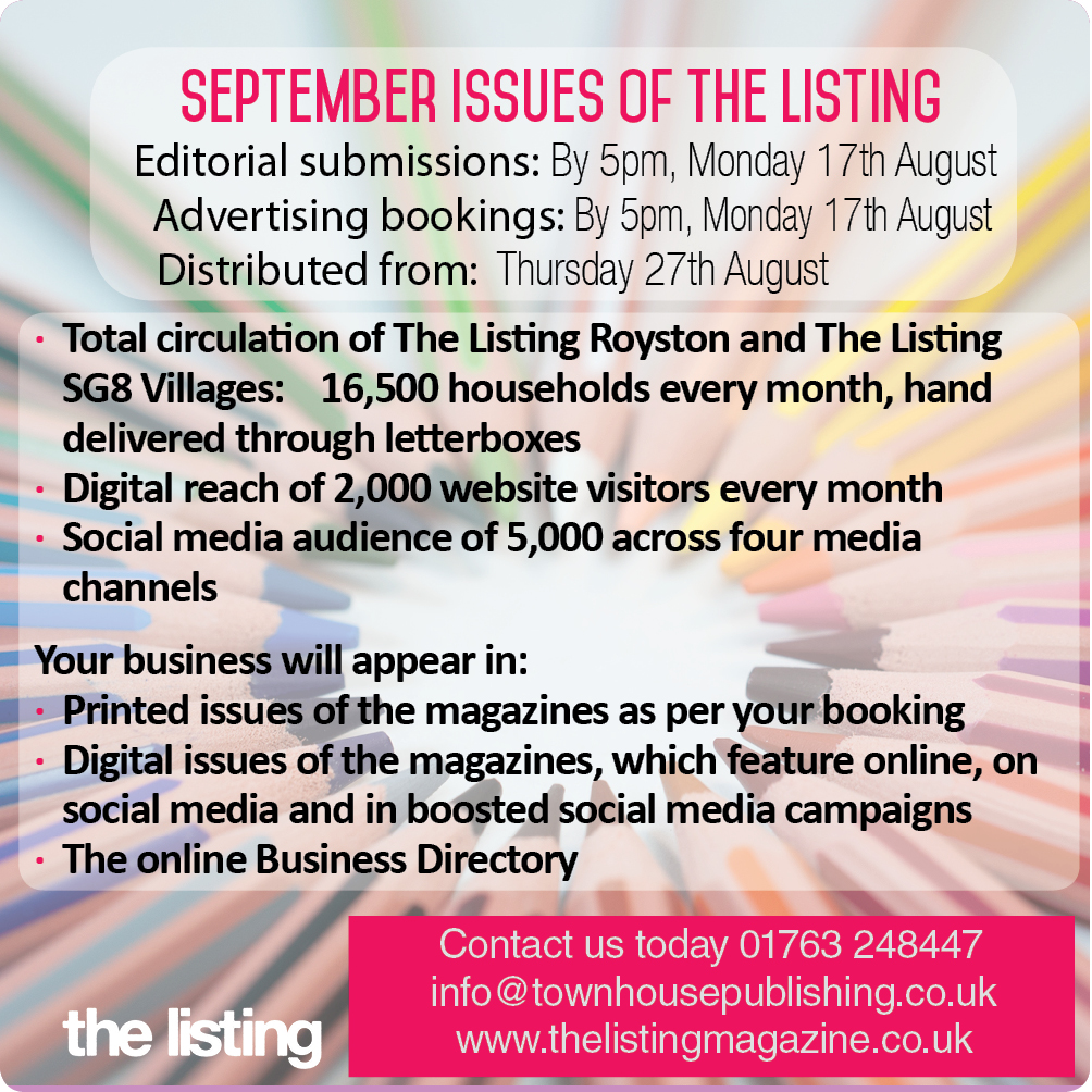 TheListing's tweet photo. Running a business or organisation, or hosting a (virtual or real life) event?  Book now for The Listing September Issues and reach up to 16,500 local households in the SG8 area - https://t.co/blL6UrALmo https://t.co/AsoPbrqniB