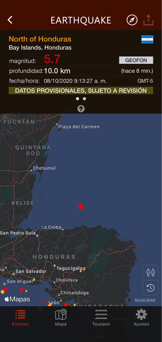 ManuelsGonzalez's tweet photo. hace 8 min. #temblor 5.7 en Bay Islands, Honduras, 10.0km, 9:13 a. m. GMT-5 (GEOFON) https://t.co/Bk02LrAacv https://t.co/vloIVPLff4