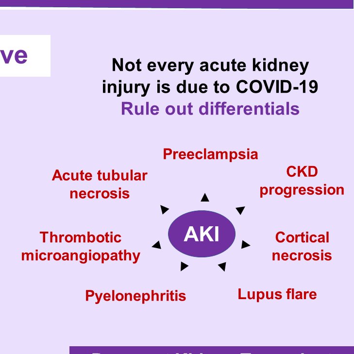 8/NOT all AKI in these pts is due to  #COVID -Don't miss other causes of AKI in pregnancyLower creatinine cutoff for diagnosis AKI in pregnancyW/f prerenal AKI -loss [fever+tachypnea]Cautious use of diureticsHD/CRRT-avoid hypotension to preserve placental perfusion