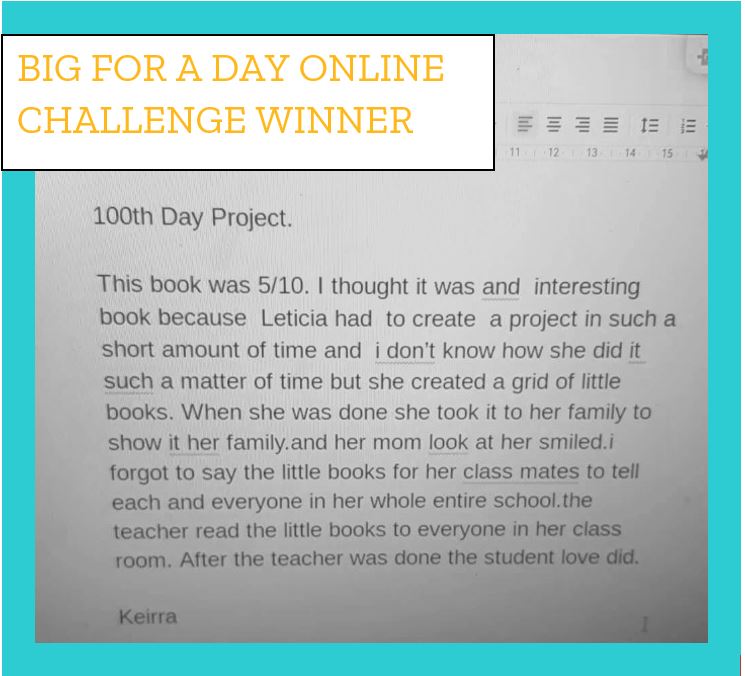 Congrats to Keirra, our first Big for a Day online challenge winner! We will be posting this week's challenge shortly😀 Stay tuned. 

#BBBS #BiggerTogether #BigforaDay