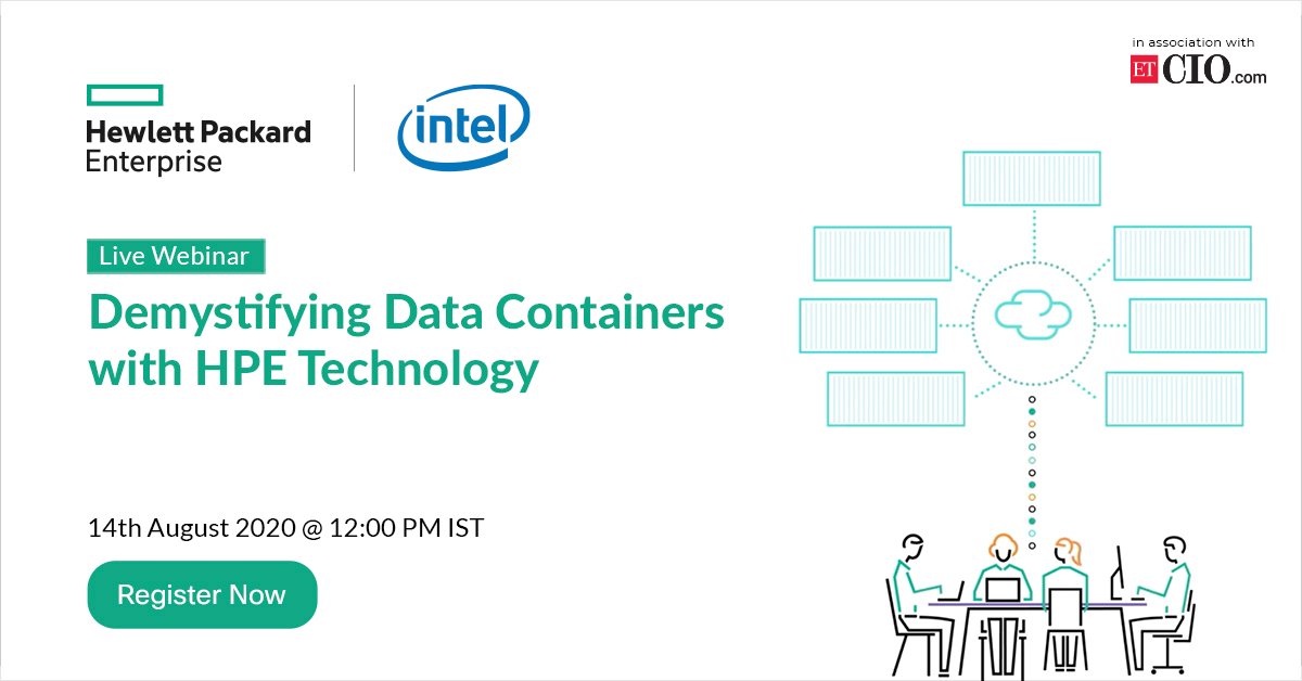 ET_CIO's tweet image. In this webinar, organised by @ET_CIO and @HPE_IN , participants will gain insights into how slowly the IT landscape is shifting to accommodate containers. 

Time &amp;amp; Date : 14th August at 12PM
Register Now : bit.ly/2XLLznP

#Datacontainer #ITRevolution #ITFramework