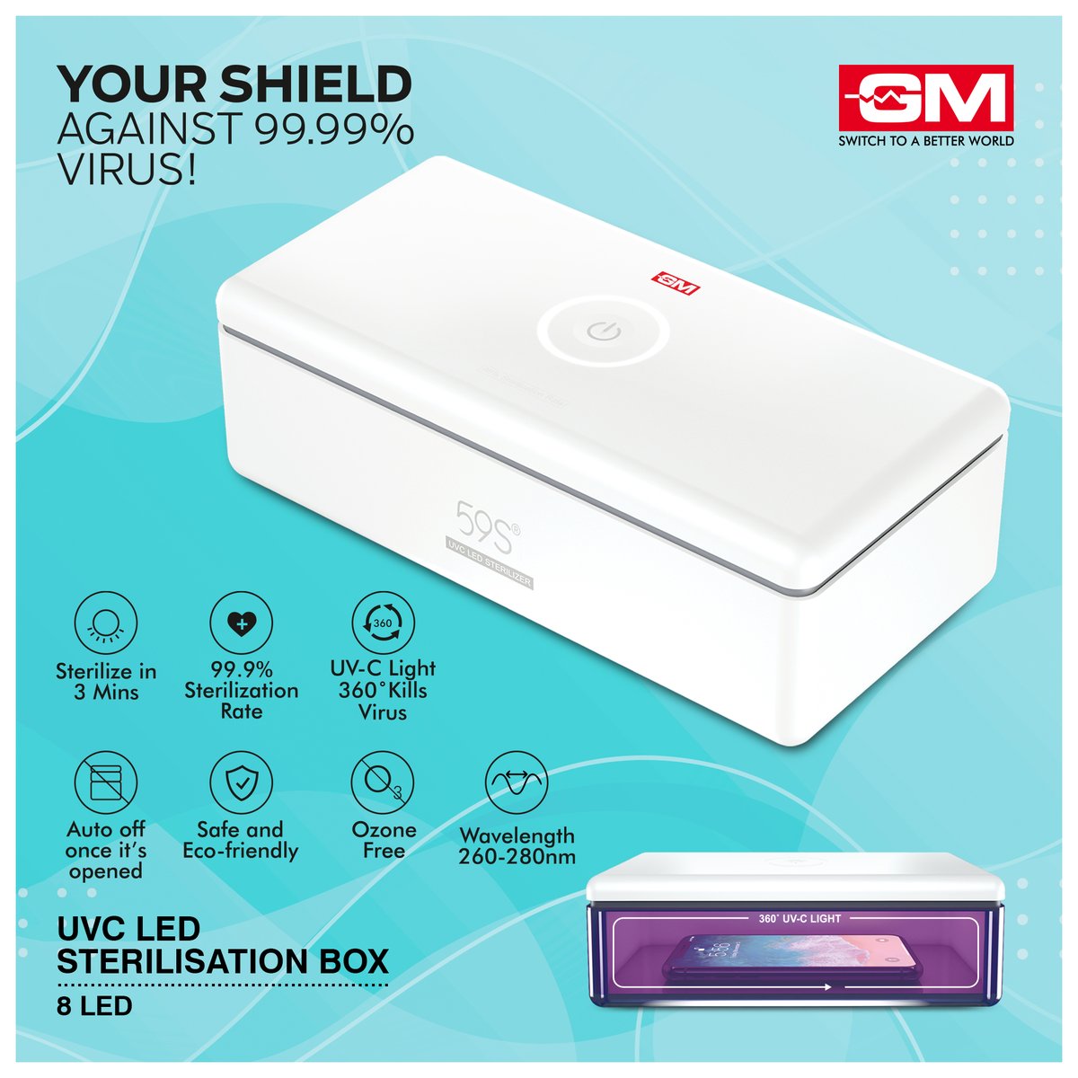 GMModular's tweet image. GM brings you UVC LED sterilization box that disinfects all the objects in 3 minutes and protects your family from germs, bacteria and viruses along with coronavirus. Add 3 minutes to the “New Normal” lifestyle. #3 minutes 
#covid19 #coronavirus #sterilizationbox #gmmodular