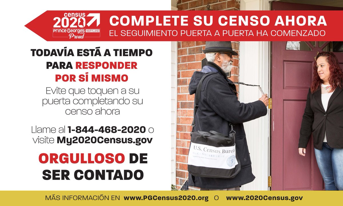 CEXAlsobrooks's tweet image. Todavía hay tiempo para responder al Censo de 2020. Evite los golpes en su puerta completando su censo hoy en my2020census.gov. #ProudtobeCounted #CountDMVin