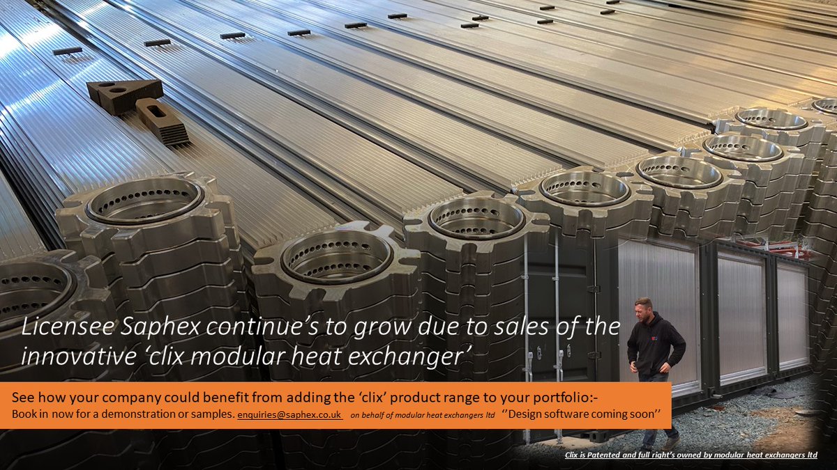 Thanks to the 'clix' type modular heat exchanger Saphex has been busy over the past months sub-contracting labour in who would have been without work in these unfortunate times. Thank you to all our customers who support this product and our business.