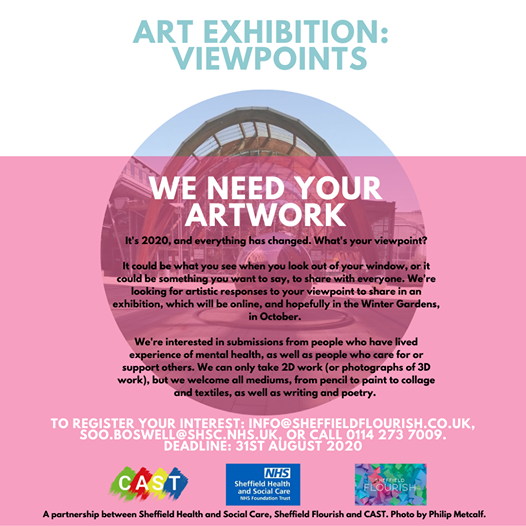 ShefFlourish's tweet photo. We're looking for a NEW location for our upcoming in person art exhibition (unfortunately we cannot use the winter gardens). Where in Sheffield would you suggest? It could be the walls of a cafe, a shop window, a church etc...if you have any ideas please get in touch. @SHSCFT https://t.co/4p1RAPQFpi