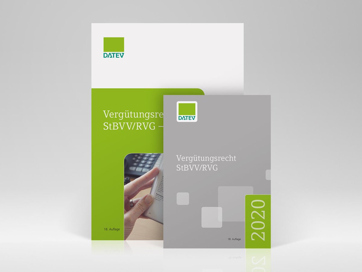 NEU: Fachbuch „Vergütungsrecht StBVV/RVG 2020 Textausgabe, 18. Auflage“
 
Taschenformat: datev.de/web/de/datev-s…
 
Gebundene Ausgabe DIN A5: datev.de/web/de/datev-s…