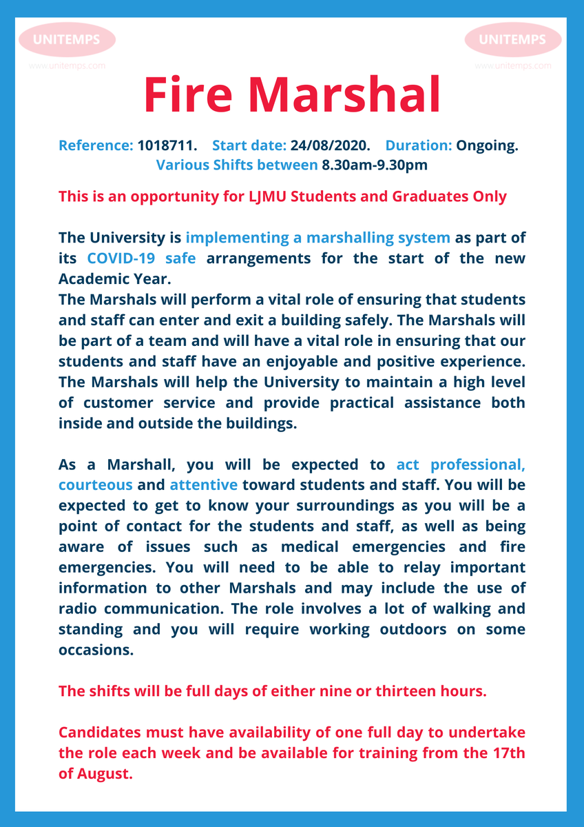 LJMUCareers's tweet photo. 🚩Part-time job opportunity for students & graduates to help students, staff, and visitors move safely around @LJMU
Further details below⬇️
🖥️To apply, visit: https://t.co/GgIguTMLdt
#LJMUTogether #ljmucareers #ljmu #ljmustudent #ljmugraduate https://t.co/xfwQUQgIfY