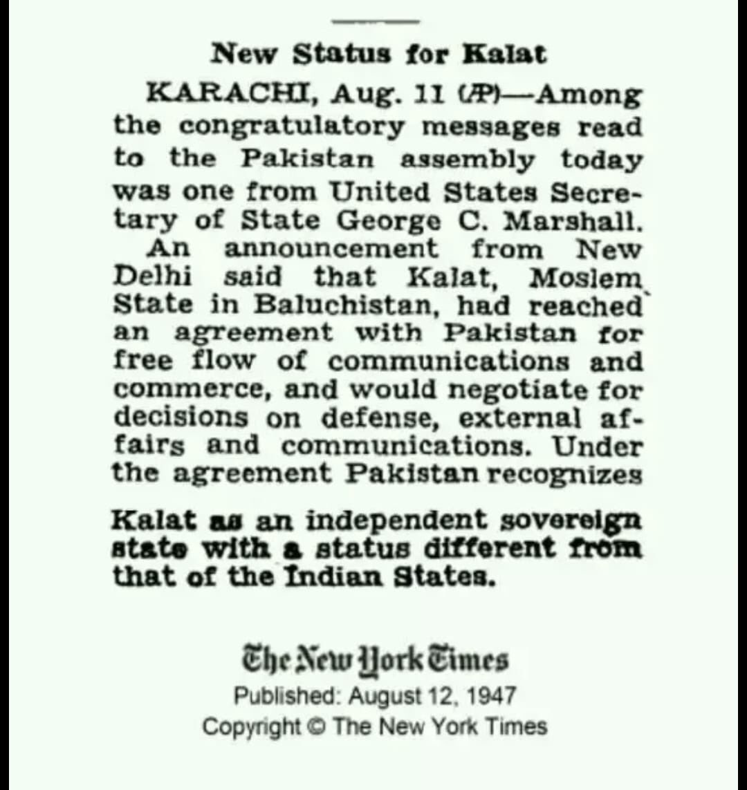 SarawanChief's tweet photo. Status of Kalat on 11th August 1947. https://t.co/s9gTUGL5Zd