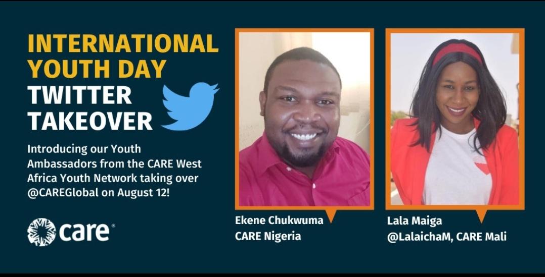 LalaichaM's tweet photo. Bonjour all 
A l'occasion de la journée internationale de la jeunesse le 12 août , mon collègue @kenchukwumaMr et moi @LalaichaM
allons prendre le relais sur @CAREGlobal pour promouvoir la voix des jeunes!
Nhesitez pas à nous suivre sur #YouthChatYouthCare le jour-j.
RT apprécié https://t.co/72GZzsz6hF