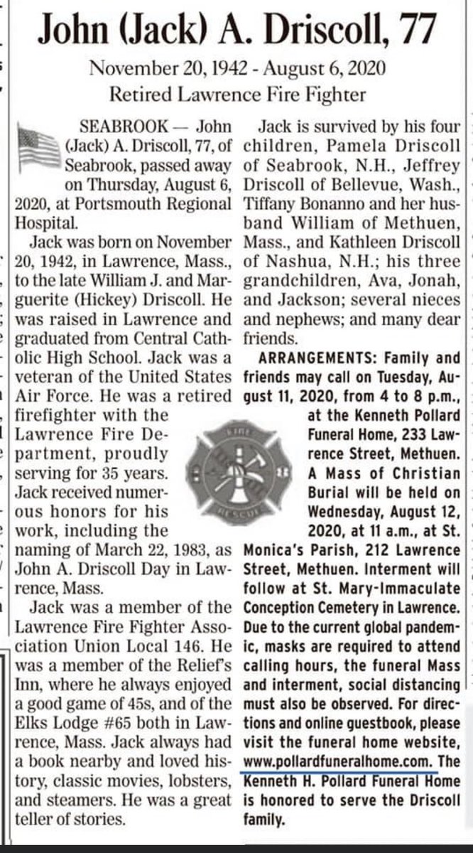 God Bless Jack and the Driscoll family.  Local146 thanks you for your long dedicated service and brotherhood. Rest In Peace.