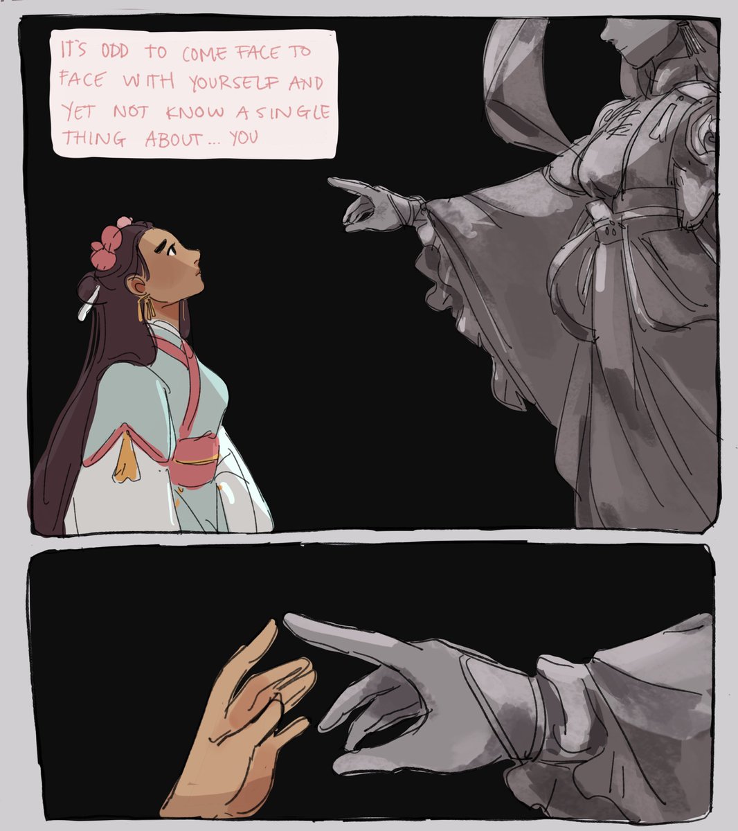 [ oc ] arrival at the only intact statue of herself. 

just wanted 2 draw my bby :( 