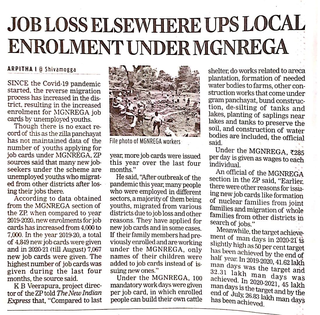 Job loss ups enrollment under MGNREGS
#Shivamogga #unemployment #MGREGA #jobcards #employment
#migration 
#COVID19karnataka #COVID19