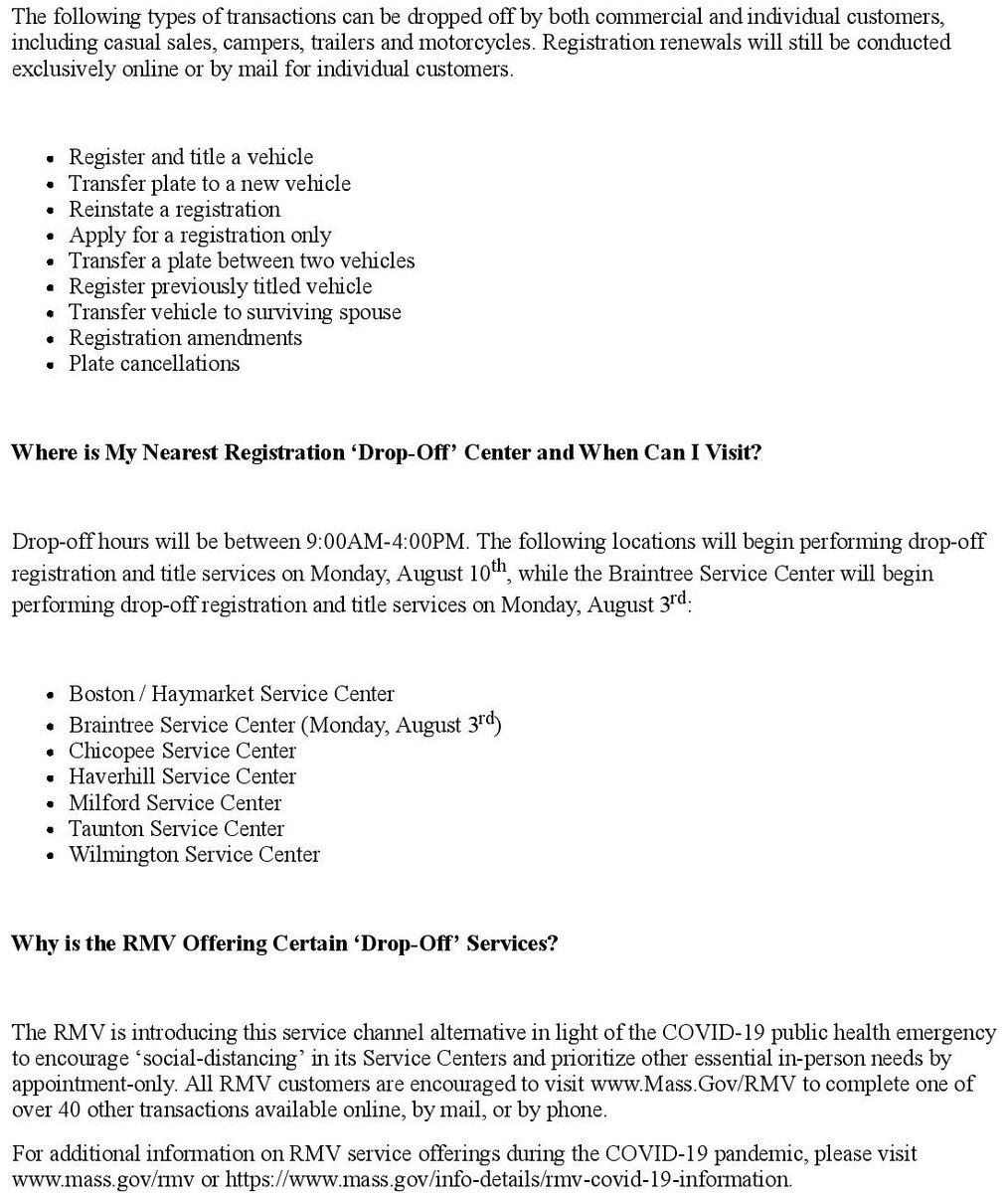 Only In Boston On Twitter The Registry Of Motor Vehicles Will Be Offering Drop Off Services Starting Today At Its Boston Service Center Customers Will Be Able To Visit Any Registration Drop