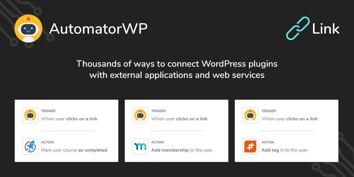 AutomatorWP's tweet photo. Our #Link add-on lets you run any #automation on your #WordPress with a link click!
- Enroll user in a course (@lifterlms)
- Add membership to the user (@memberpress)
- Add a tag to the user (#WPFusion @jackarturo_wfp)
or anything you want!
Demo here: π
https://t.co/3MMiIMGQDK https://t.co/NGaiolKwy3