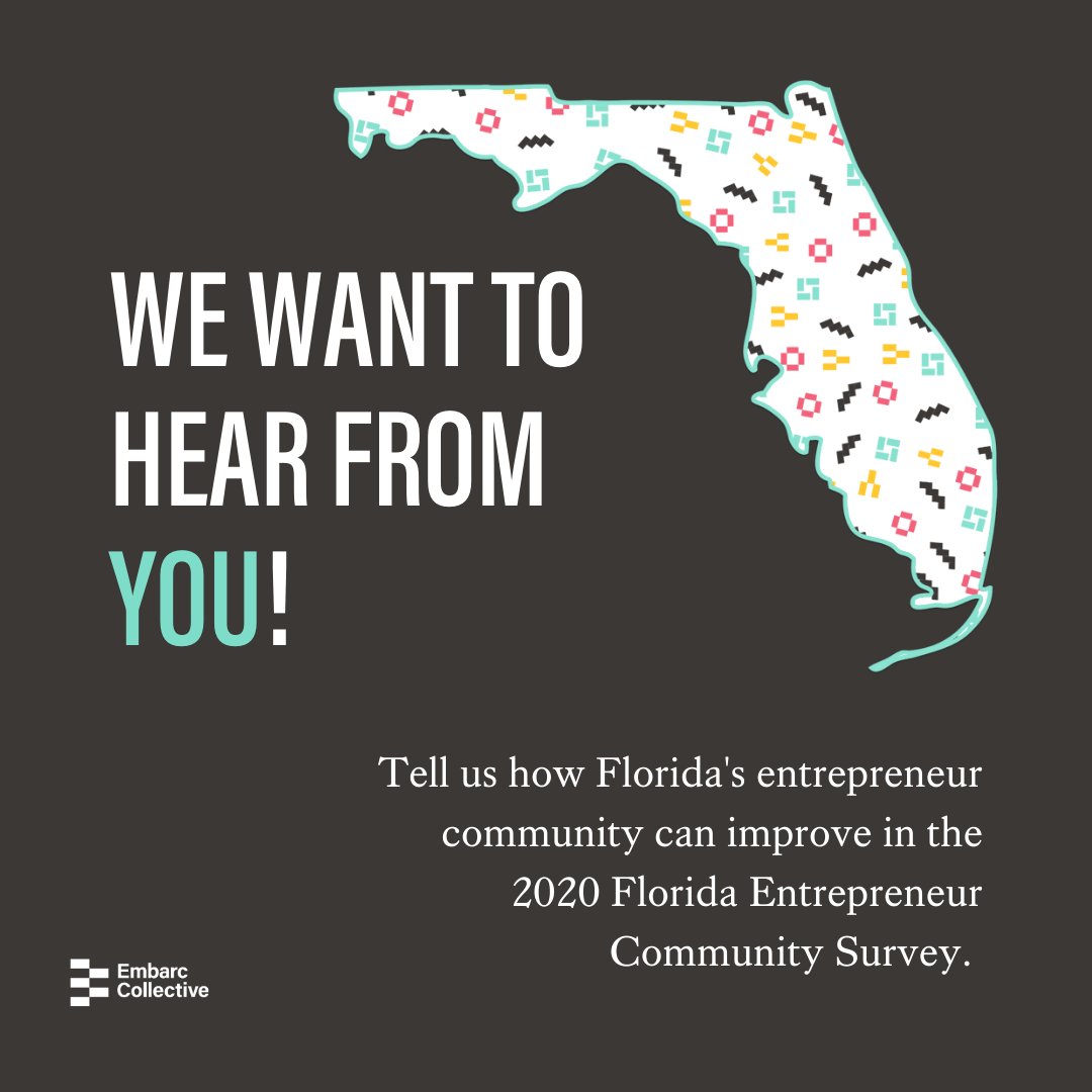 EmbarcCollectiv's tweet photo. A problem stated is half solved. Help us improve Florida's entrepreneur community by sharing your thoughts in the 2020 Florida Entrepreneur Community Survey. 

https://t.co/SwKPA1kLki

#makeittampabay #weembarc https://t.co/IHwMlWknLQ