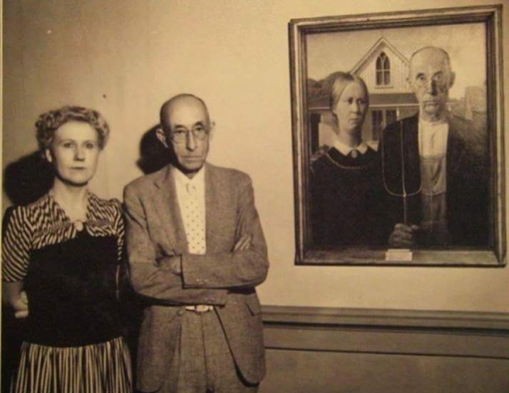 Моделите за - (The Models For) :  "American Gothic"  ca. 1940-та.

#American_Gothic   #Grant_Wood   #Dibble_House