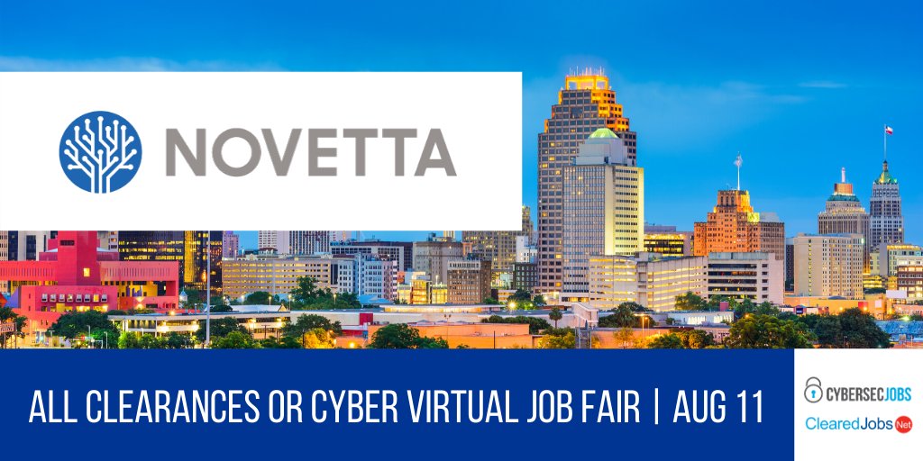 ClearedJobsNet's tweet image. Find your next opportunity with @Novettasol at the August 11 Virtual #CyberJobFair #ClearedJobFair clearedjobs.net/job-fair-compa… #CNODeveloper #SystemEngineer