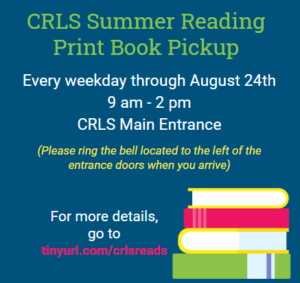 CRLSlibrary's tweet image. CRLS Summer Reading print books are ready for students to pick up! Details are on our Summer Reading Website: tinyurl.com/crlsreads 
#CRLSreads