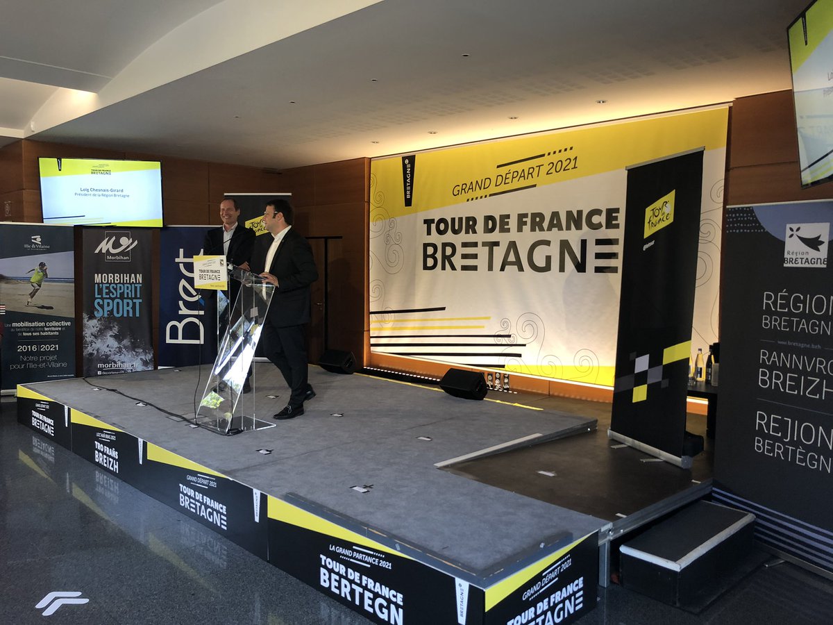 🚴‍♂️ La #Bretagne, Grand Départ du Tour de France 2021 ! Ravi d’annoncer avec Christian Prudhomme qu’il débutera à Brest, passera par le Finistère, les Côtes d’Armor, le Morbihan et l’Ille-et-Vilaine. Ce sera une belle fête populaire et un booster pour l’économie !
#TDF2021