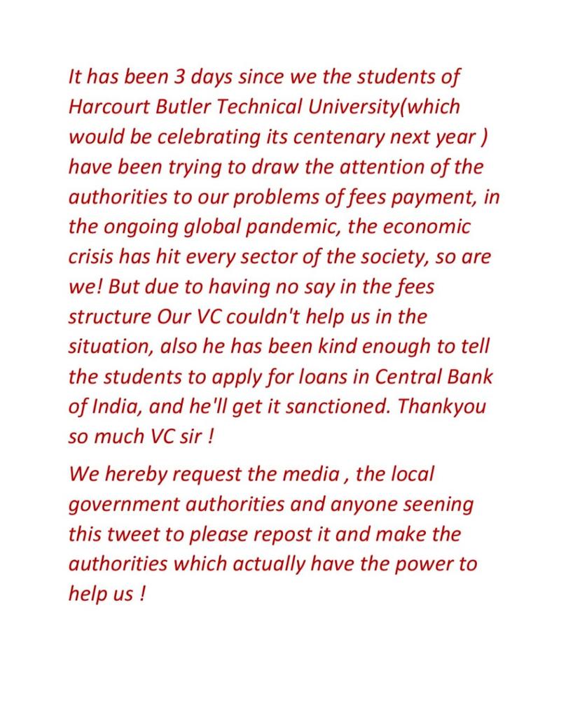 Swapnil41616885's tweet photo. @AICTE @narendramodi @aajtak @PMOIndia @HRDMinistry @ugc_india @ABPNews @AmarUjalaNews @AKTU_Lucknow @UPGovt @IndiaToday @DrRPNishank @CMOfficeUP @ZeeNews @DMKanpur #hbtufeeskamkaro

In this pendamic situation demand of fee for the resources which we are not using is rediculous. https://t.co/a7hVFjeuoU