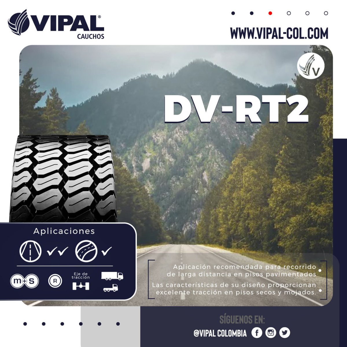 VipalColombia's tweet photo. 🤝 Empieza la semana con nuestras bandas #DVRT2; están diseñadas para ejes de tracción y para vencer en el camino, con la calidad y respaldo que solo ofrece #Vipal. 🚛🚛🚚🚚
#Lunes #Agosto #Reencauche #Bandas #Neumáticos #Conductores #Carretera #Camioneros #Camioneroscolombia https://t.co/qsgHwHhIY5