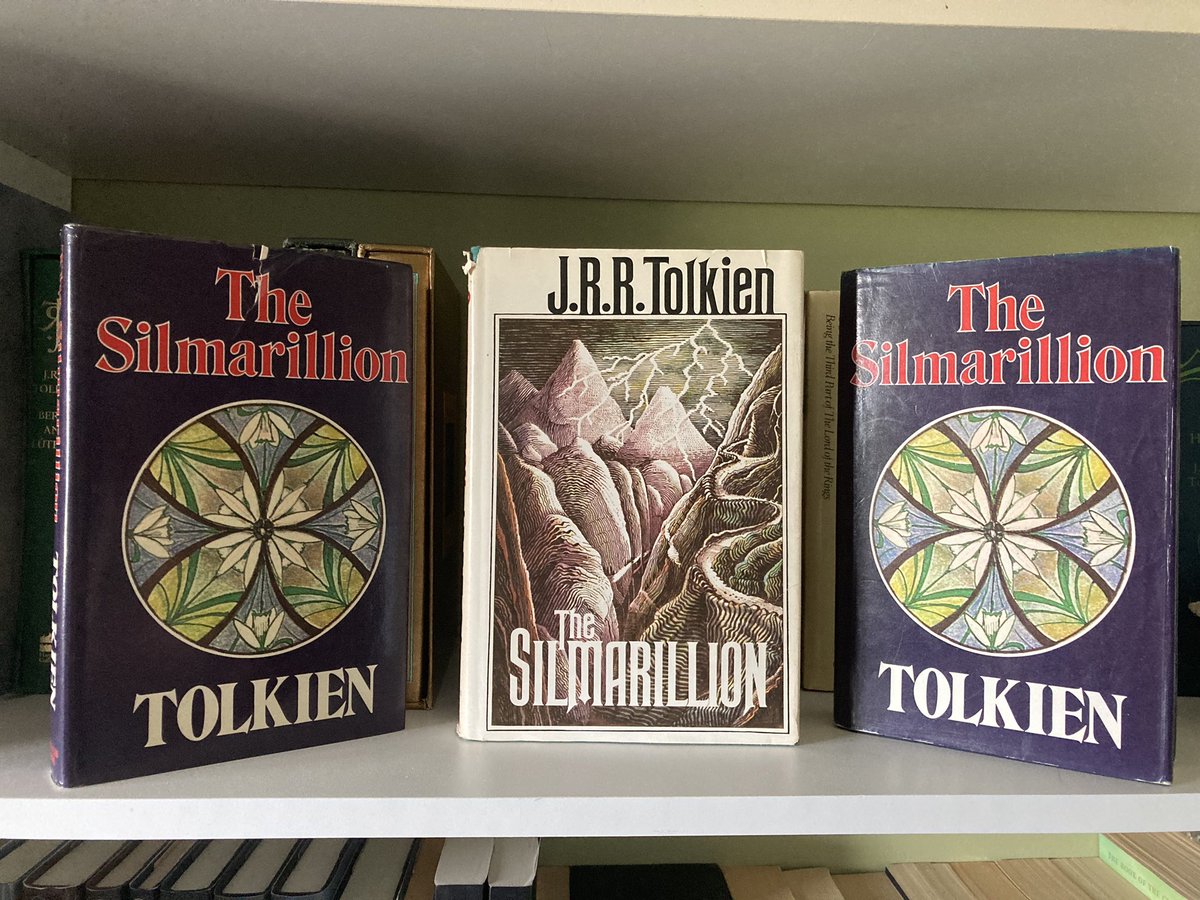 #TolkienEveryday Day 19My first editions of The Silmarillion. Two UK Unwins, and one US Houghton Mifflin