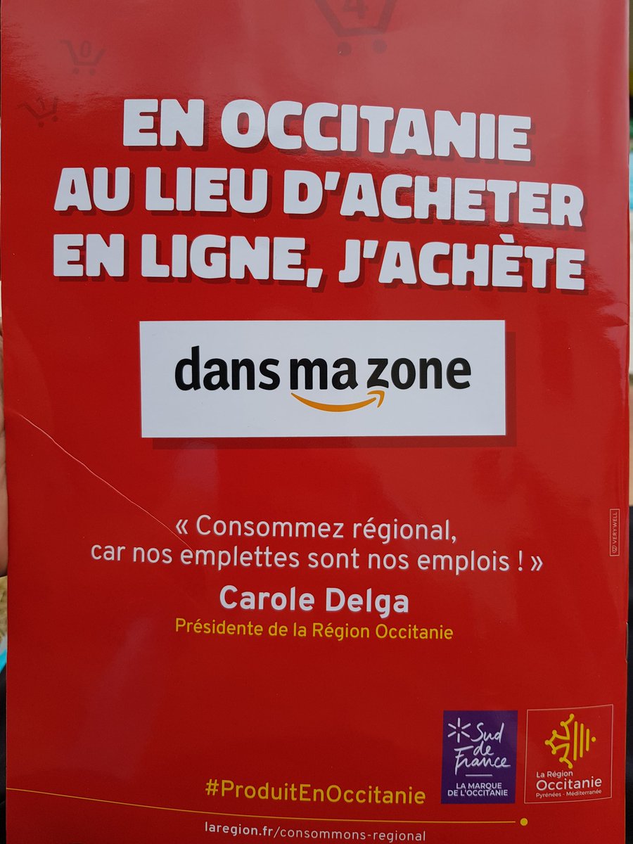 JohanCohen's tweet photo. Cette pub de la Région #Occitanie pour acheter local ne fait qu'indirectement rapprocher le consommateur d'#Amazon : jeu de mot et logo pretent trop à confusion https://t.co/MmYBpq6U4z