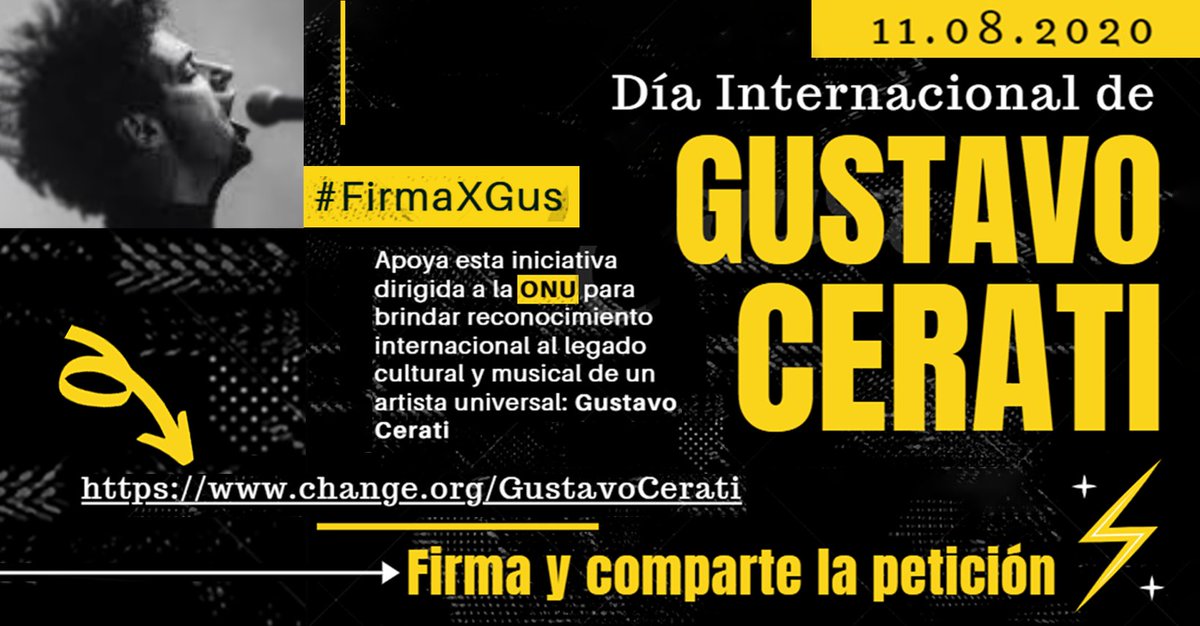 BandasELATAM's tweet photo. ¡Estamos a 83 de llegar a las 10,000 firmas! ¡Hagamos cosas imposibles! ¡Firma y comparte para celebrar el Día Internacional de Gustavo Cerati este 11 de agosto! 
#GustavoCerati #SodaStereo #GustavoStereo #SomosGustavoStereo #DiaInternacionalGustavoCerati

https://t.co/aBQ7D9y3aP https://t.co/Qddr1HutZ4