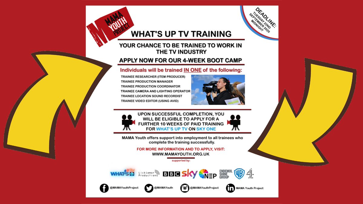 ‼️⚠️📺It's here! WHAT'S UP TV APPLICATIONS ARE NOW OPEN! -Apply via: bit.ly/3aea1Dx < RT For all to see! 👁️  #TV #GetIntoTV 

#Camera #Sound #Researcher #Editor #ProductionManagement  #production #training #tvjobs