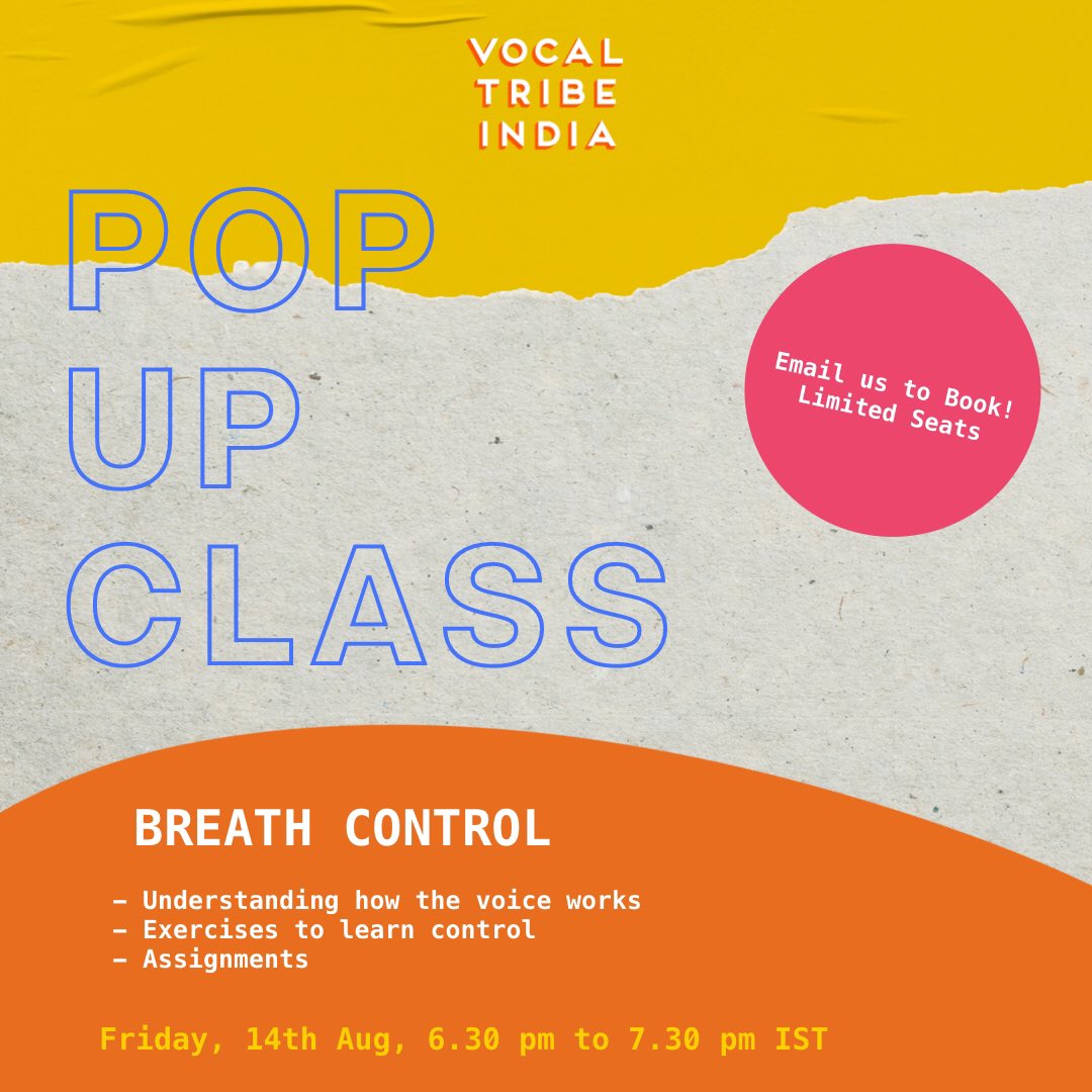 Singers who need the guidance &amp; don’t have vocal coaches - this series of group classes is for you! Email us at vocaltribeindia@gmail.com to book a spot in this week’s Friday class on #BreathControl 

#VocalTribeIndia #VocalTechnique #OnlineClasses #Education