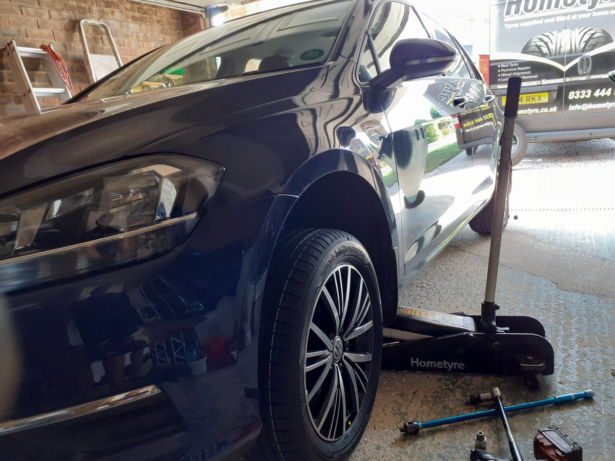 Working in the customers garage, keeping in the shade.  Fitting 4 new Dunlops to this VW Golf.
#mobiletyreservice #tyres #mobiletyrefitting #tyresnearme #Hometyre  #tyresathome