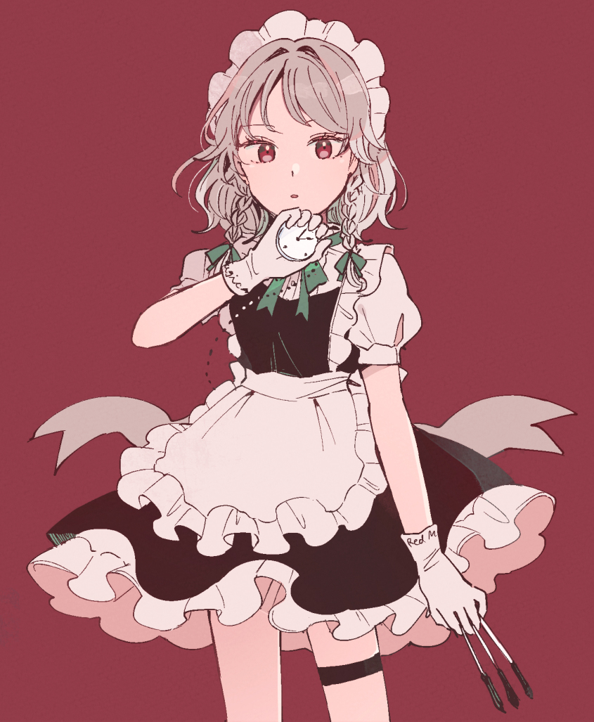 izayoi sakuya 1girl solo braid apron maid headdress knife gloves  illustration images