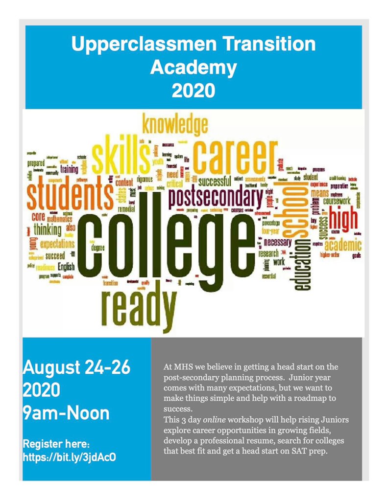 BobbiJoWathen's tweet photo. Three great programs to help our MHS students transition back to school AND get ready for college. We’ve got your back Dragon Nation! #MHSDragons #CCR4All #WeGotThis Huge thanks to @ctrisenetwork for supporting these programs. https://t.co/9DuWwqmEBd