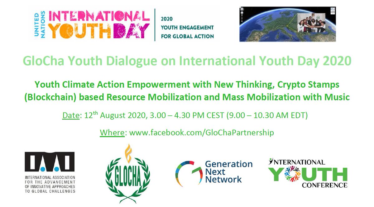 glocha_mp's tweet photo. #IYD2020 Dialogue #Youth #ClimateAction Empowerment #GlobalGoals #GloCha #GoodLife #CryptoStamps #DigitalInnovation #ResourceMobilization #Music #PeopesCOP #DigitalClimatePact #RaceToZero #ActionForClimateEmpowerment
https://t.co/v9NrRG9XnS #YouthDay #Youth4GlobalAction #SDG16 https://t.co/PrThaIL84Z