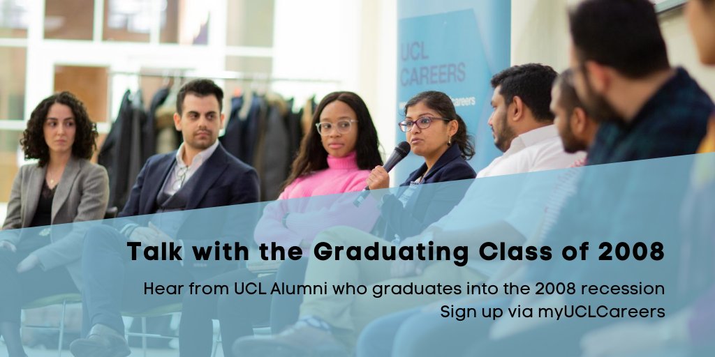 Due to Covid-19, we're facing economic uncertainty in the future. 

UCL Careers are hosting an event where you can hear from alumni who graduated into the 2008 recession and hear their experiences of this.

Sign up now!

📅 Tuesday 18 August
🕰️ 1 - 2pm
🔗 bit.ly/31rq8ty