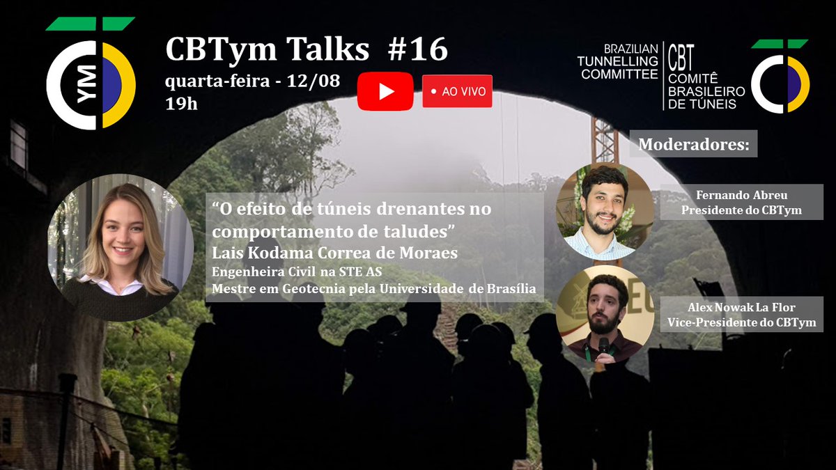 cbtym's tweet photo. Lais Kodama Correa de Moraes, Engenheira Civil na STE SA, é a palestrante do CBTym Talks #16. O encontro acontece no dia 12/8, às 19h00 e será sobre “O efeito de túneis drenantes no comportamento de taludes”. https://t.co/EQqlIzWzdq https://t.co/cviuk48WlM